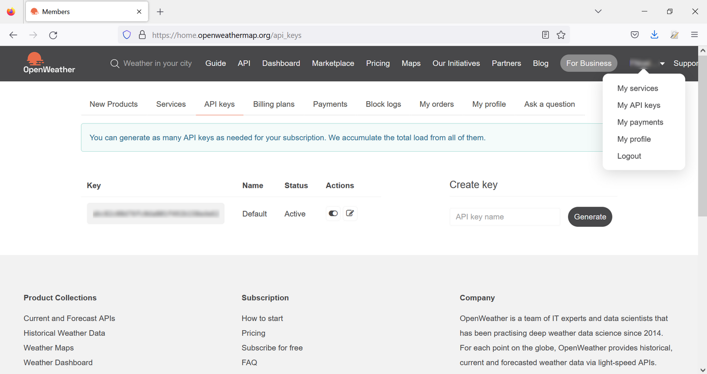 Open Weather API key