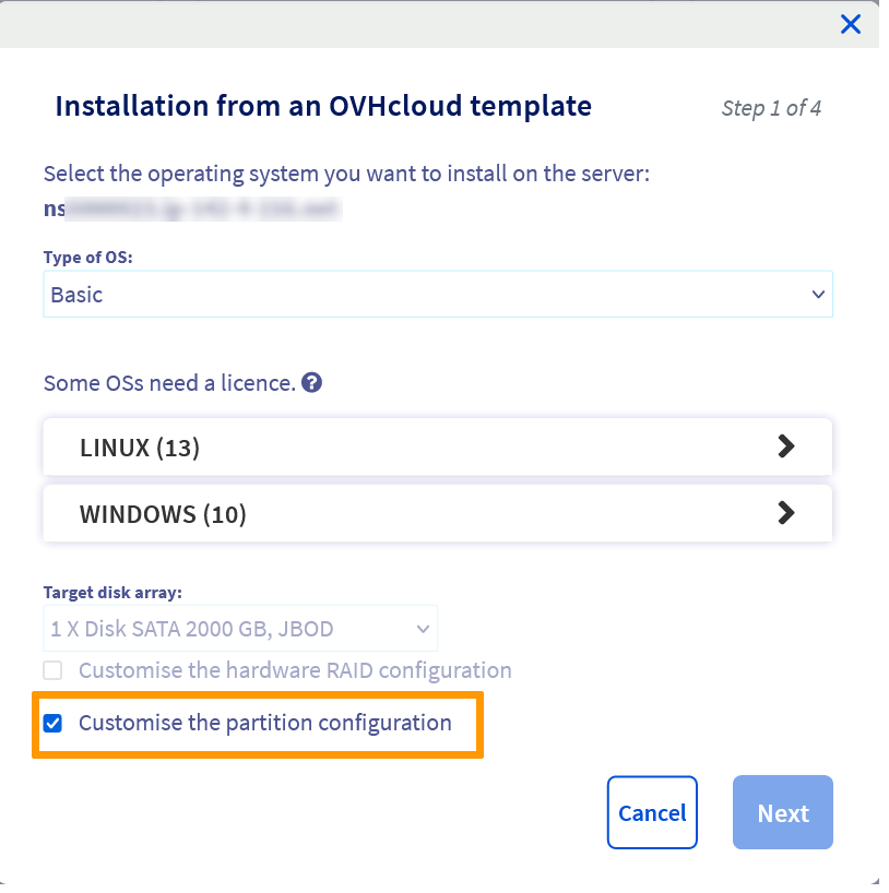 Personalizzare la configurazione delle partizioni
