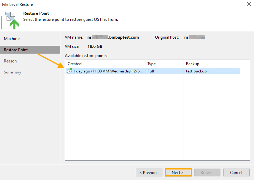 restore point choice