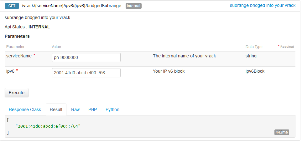 GET subrange bridged into your vrack