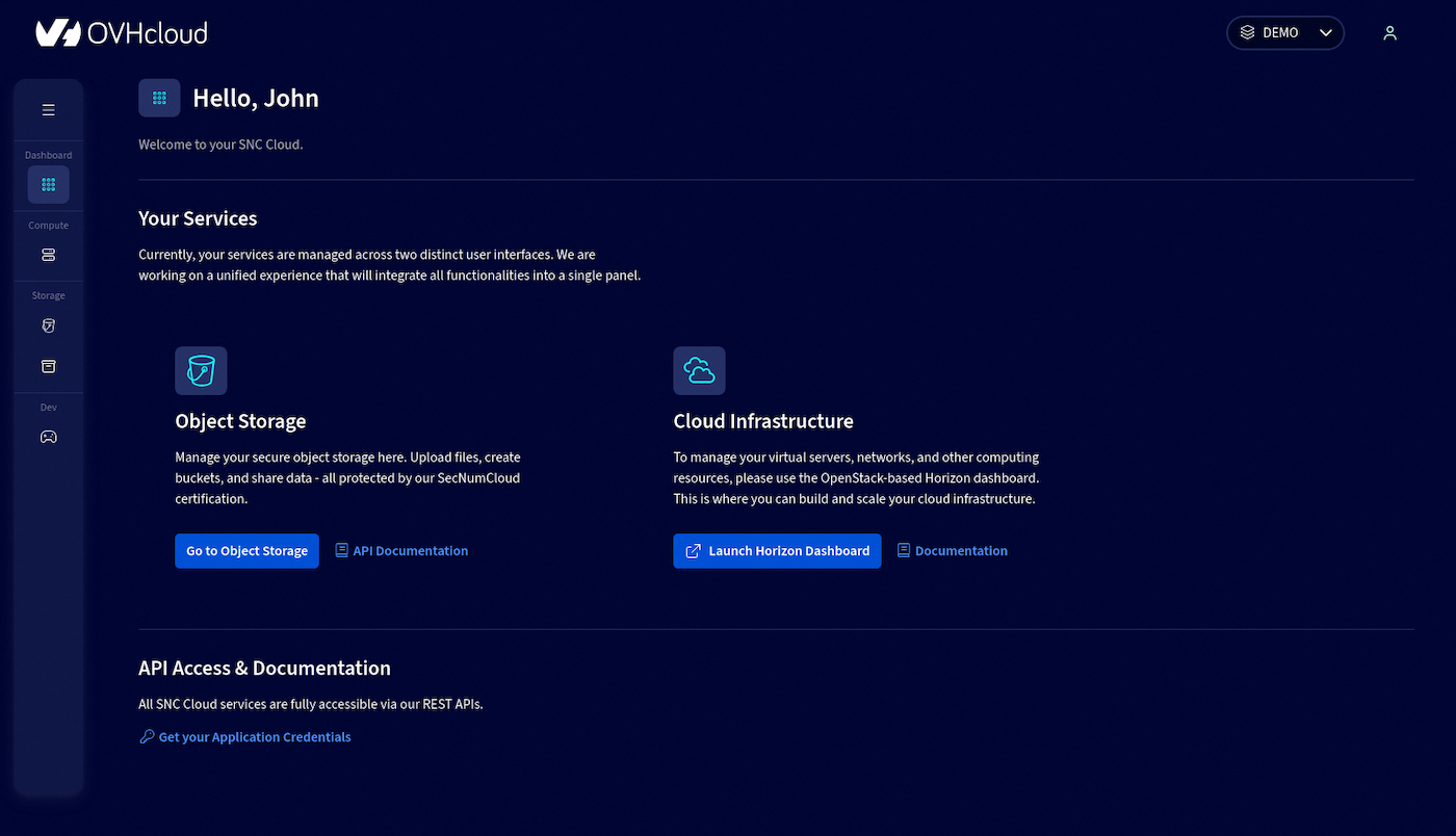 Dashboard visible une fois identifié