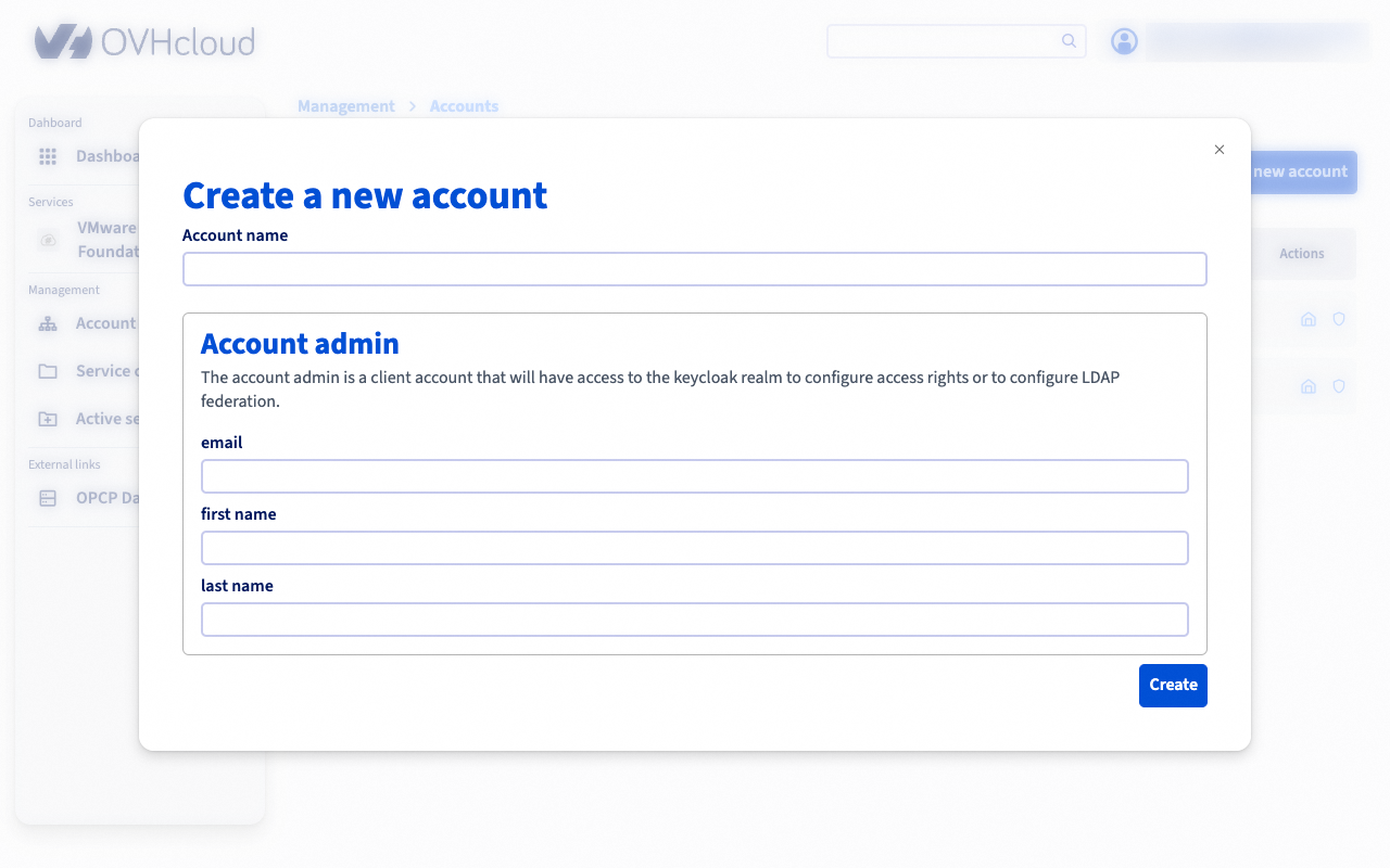 Account creation form