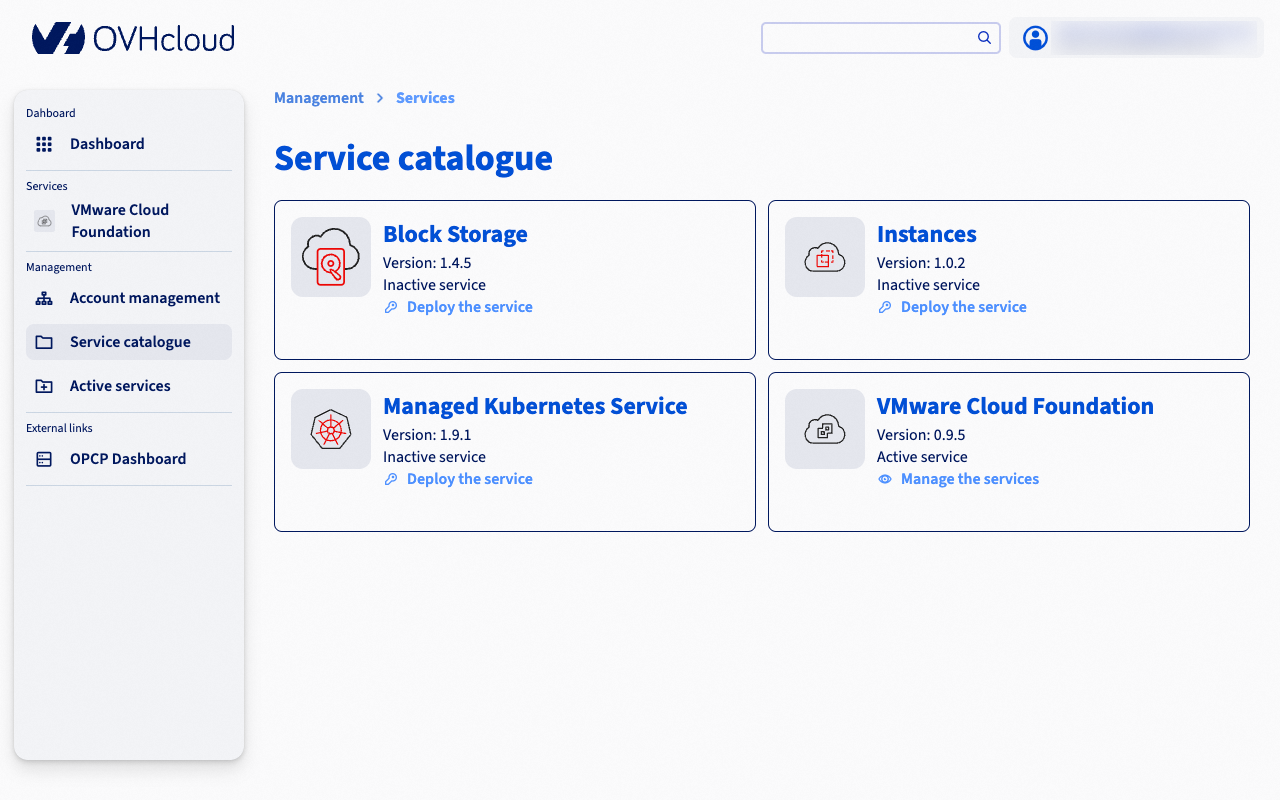 Service catalog