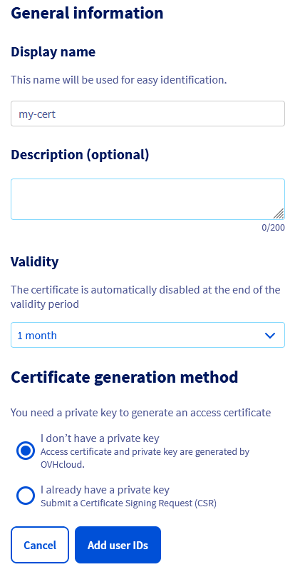 Créer un certificat