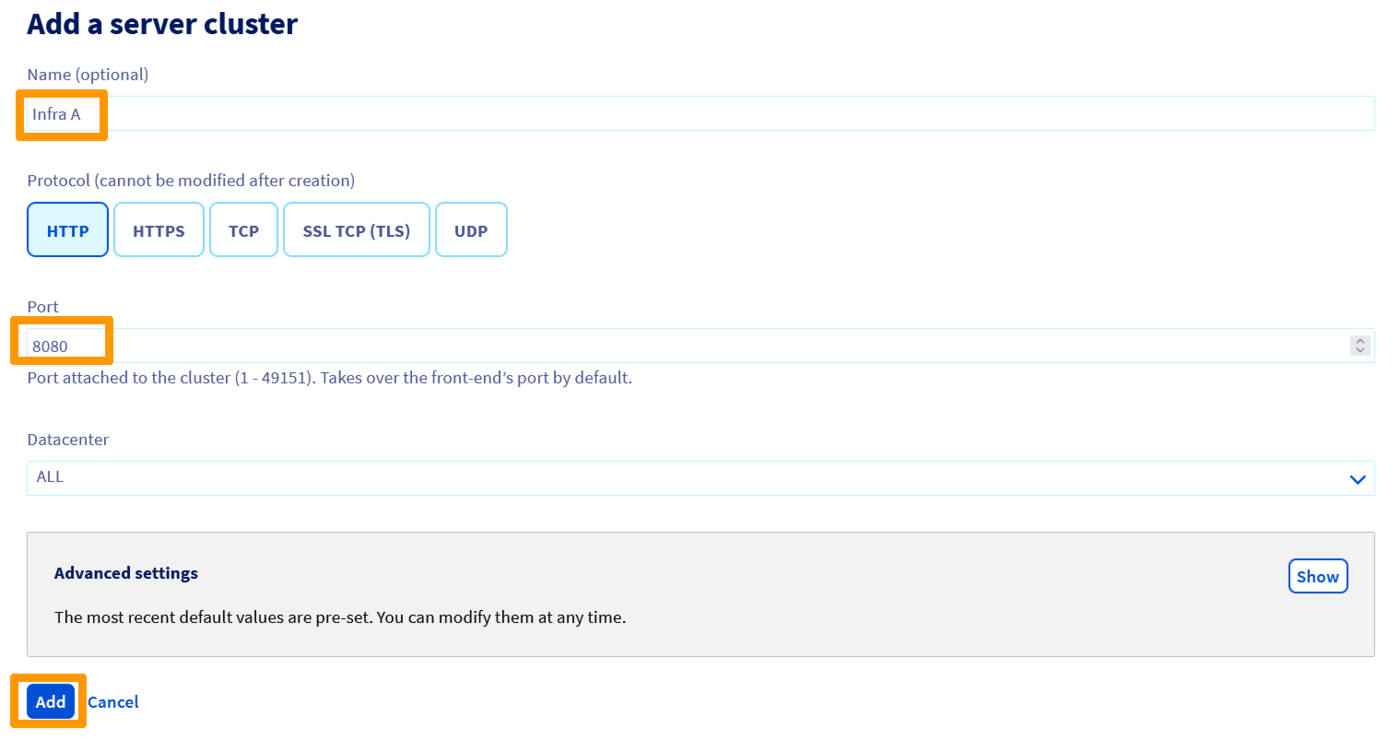 Add a new HTTP farm dedicated to infrastructure A