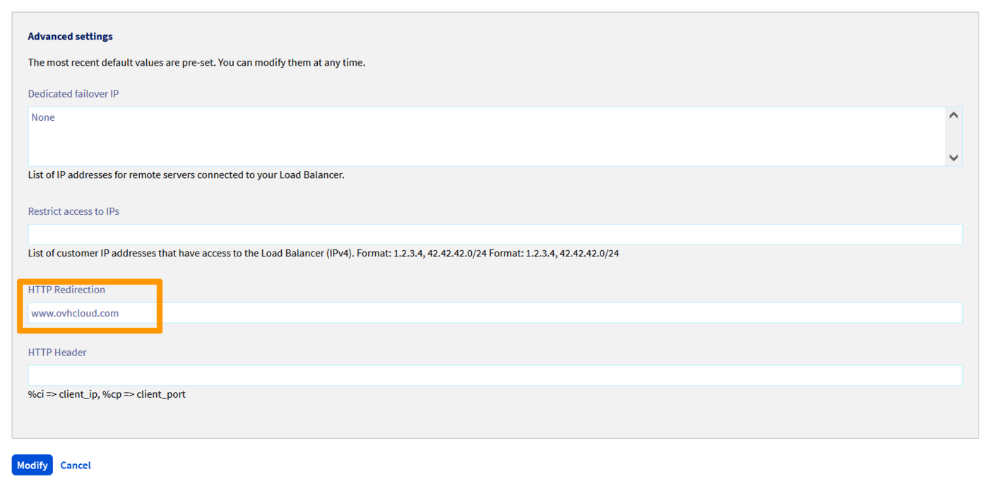 Configuration d'une Redirection d'un Frontend