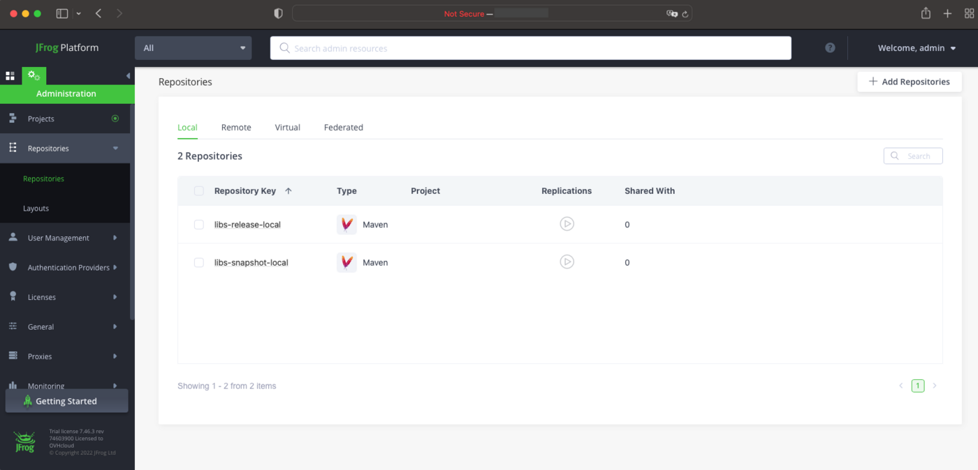 Artifactory Maven repositories