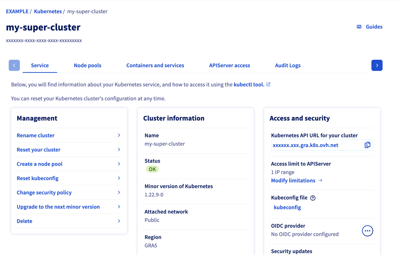 Access to the administration UI