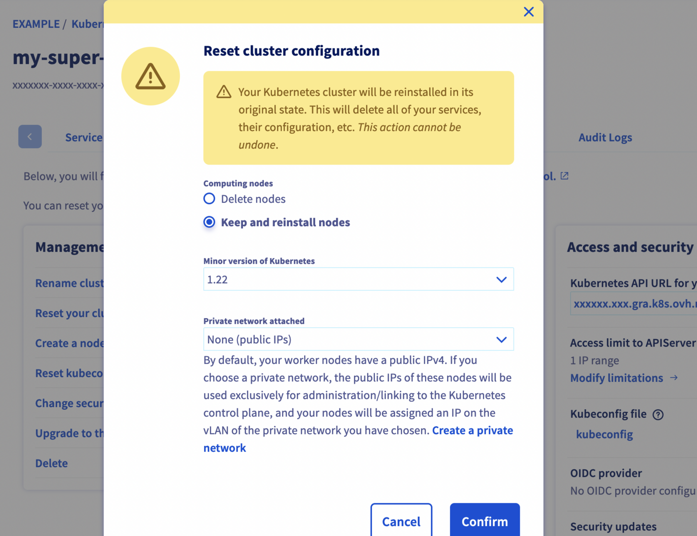 Choose the type of reset you want