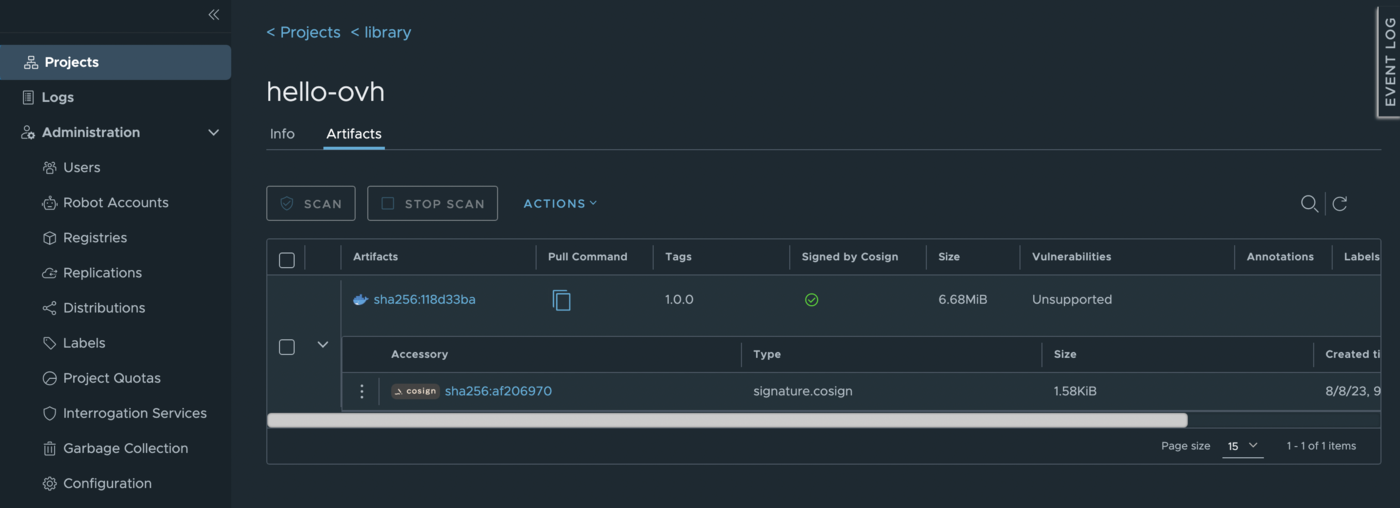 Docker image cosign signature in OVHcloud Managed Private Registry