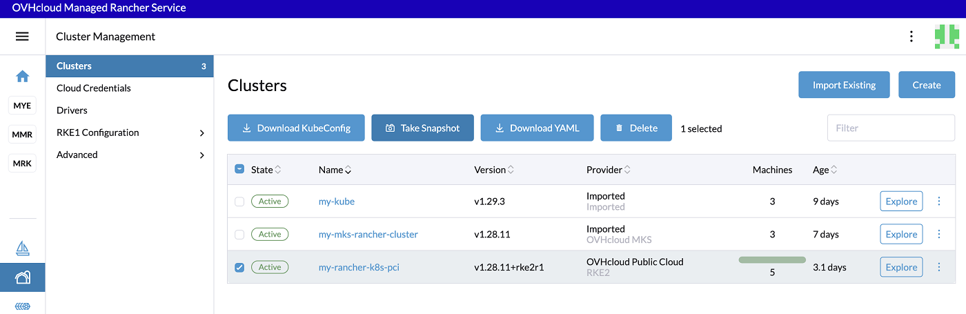 Rancher Take Snapshot