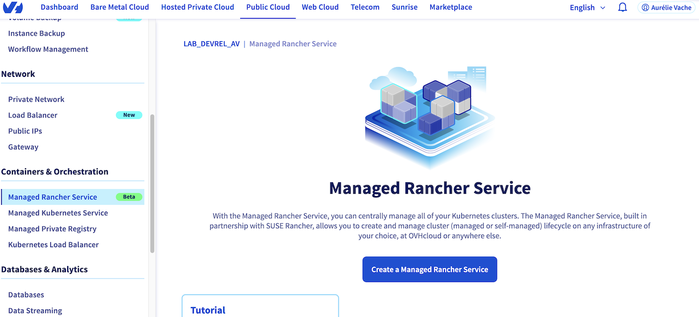 Create an OVHcloud Managed Rancher Service
