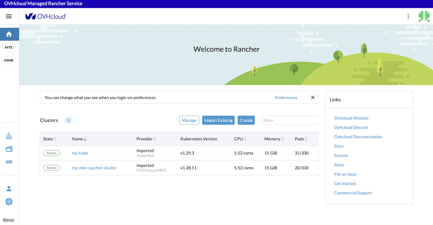 OVHcloud Managed Rancher Service UI