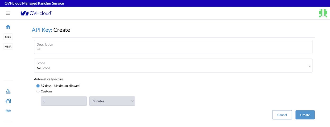 OVHcloud Managed Rancher Service UI