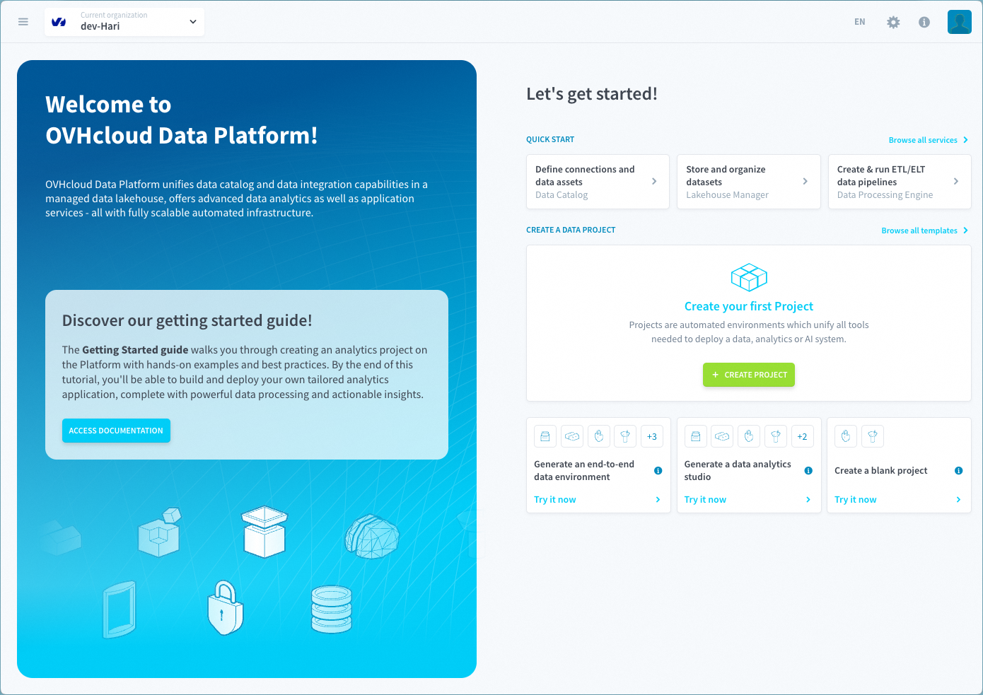 Data Platform landing page