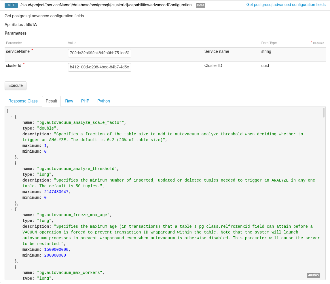 Get PostgreSQL Advanced Parameters