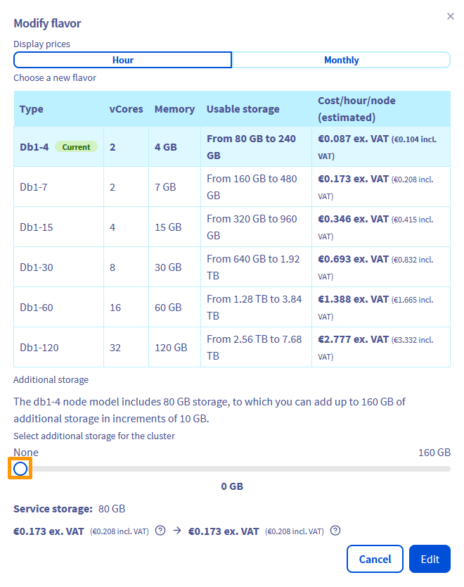 Edit additional storage