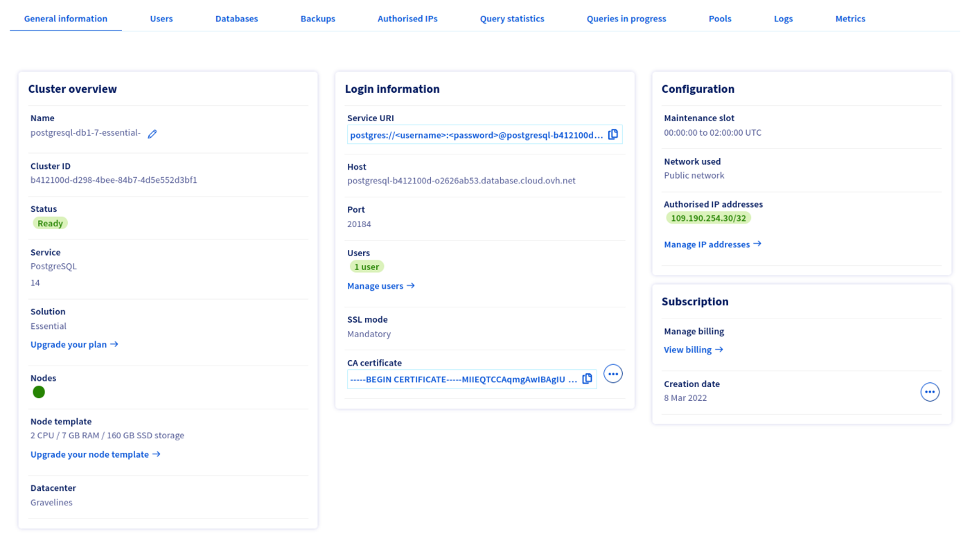 Login information tab
