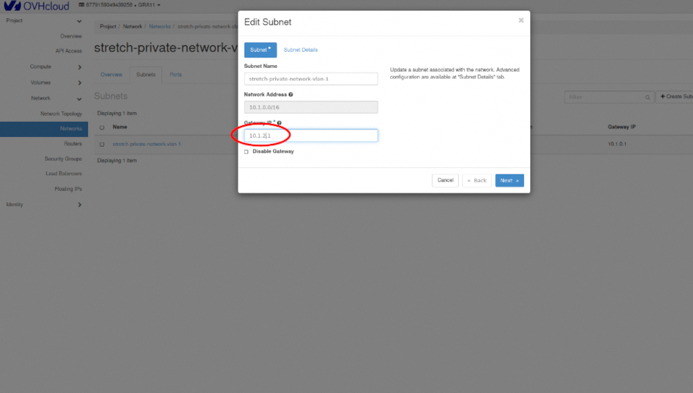 Modifier le sous-réseau région 2