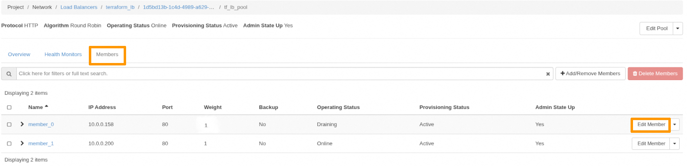 Update Member Openstack dashboard