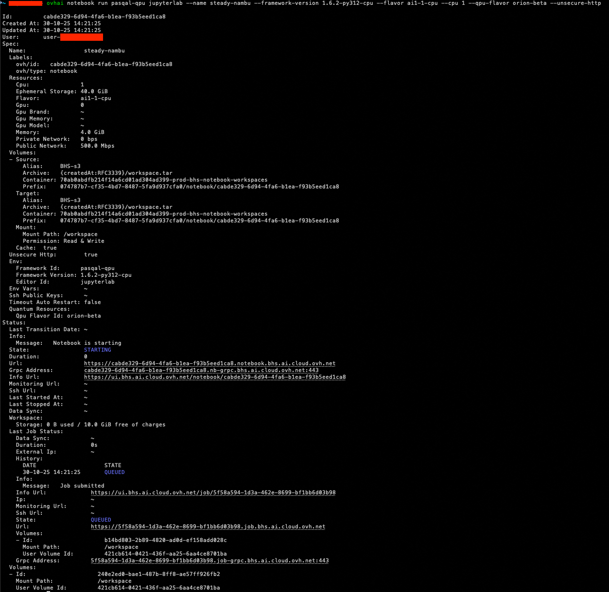 Create a Notebook ovhai CLI