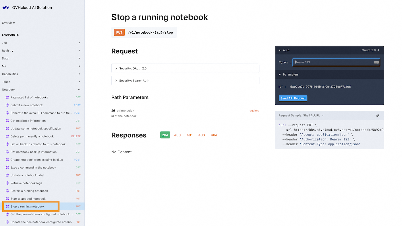 Stop a Notebook API