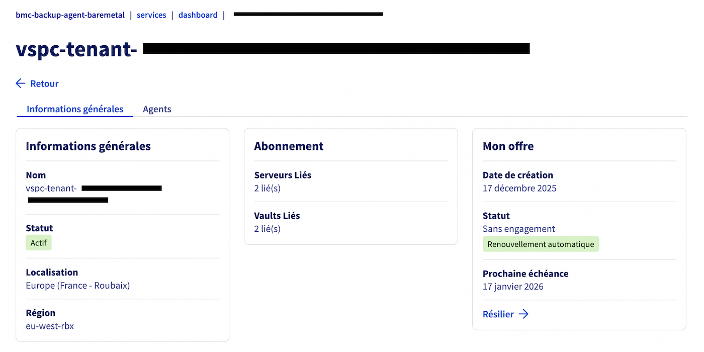 Backup Agent Tenant Infos