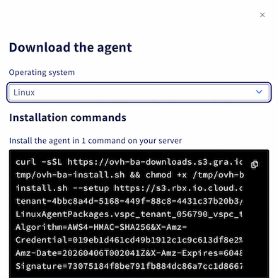 Backup Agent download — Linux installation commands