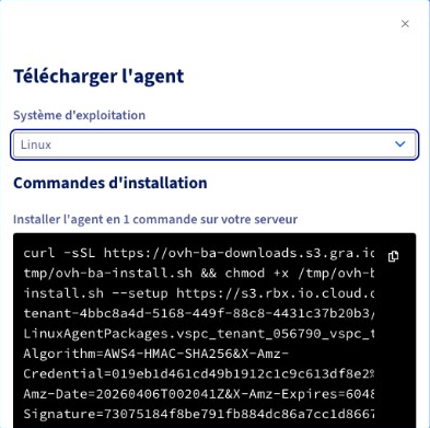 Télécharger l'agent — commandes d'installation Linux