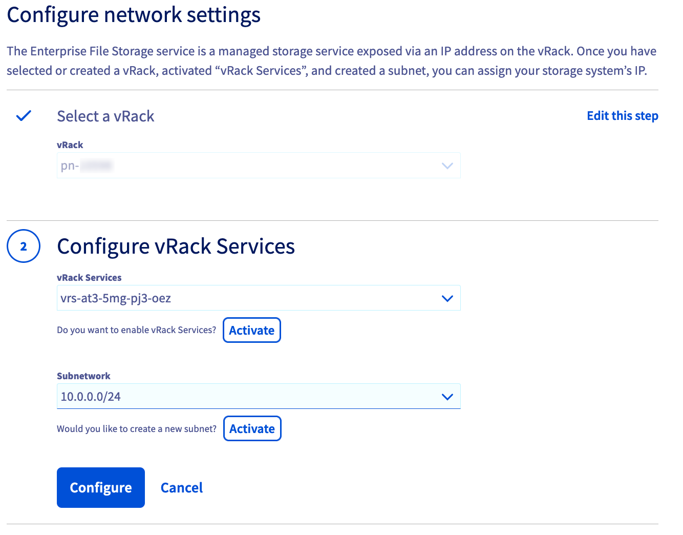 Enable vRack Services
