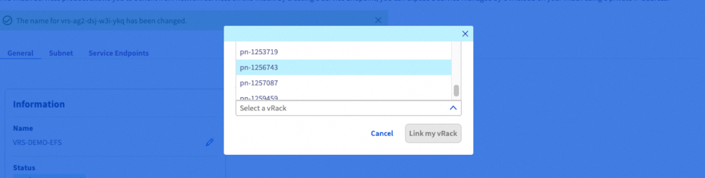 vrack - selection of the private network