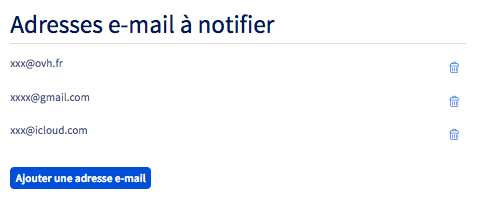 adresses de notification