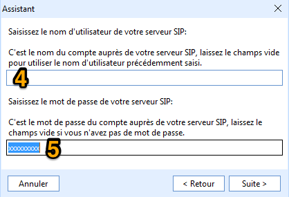 configuration - mot de passe SIP