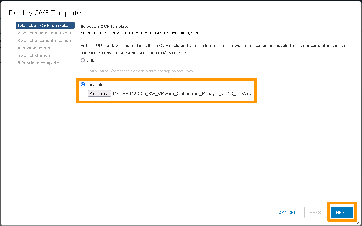 Select an OVF template