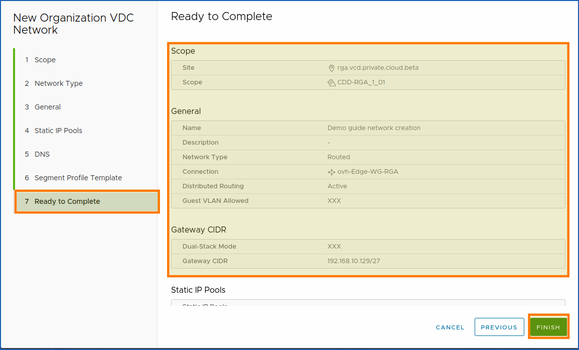 Finish network creation