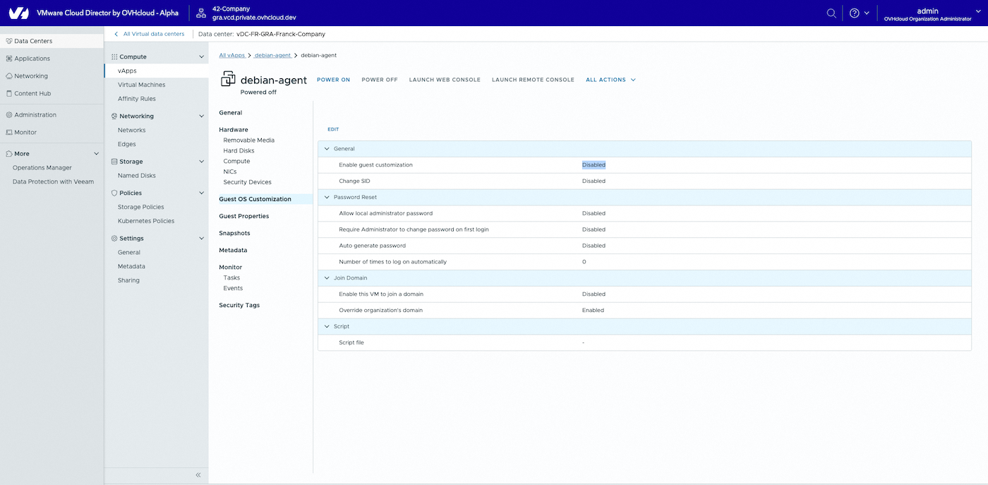 Paramètre Désactivé