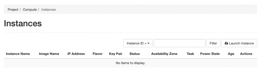 Capture d'écran de la section Instances