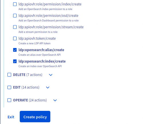 policy create actions