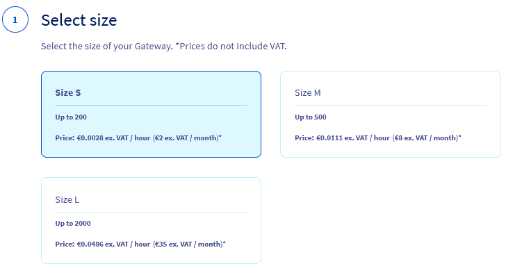 sélection d'une taille de gateway