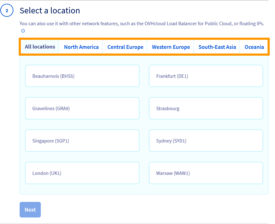 sélection de la région