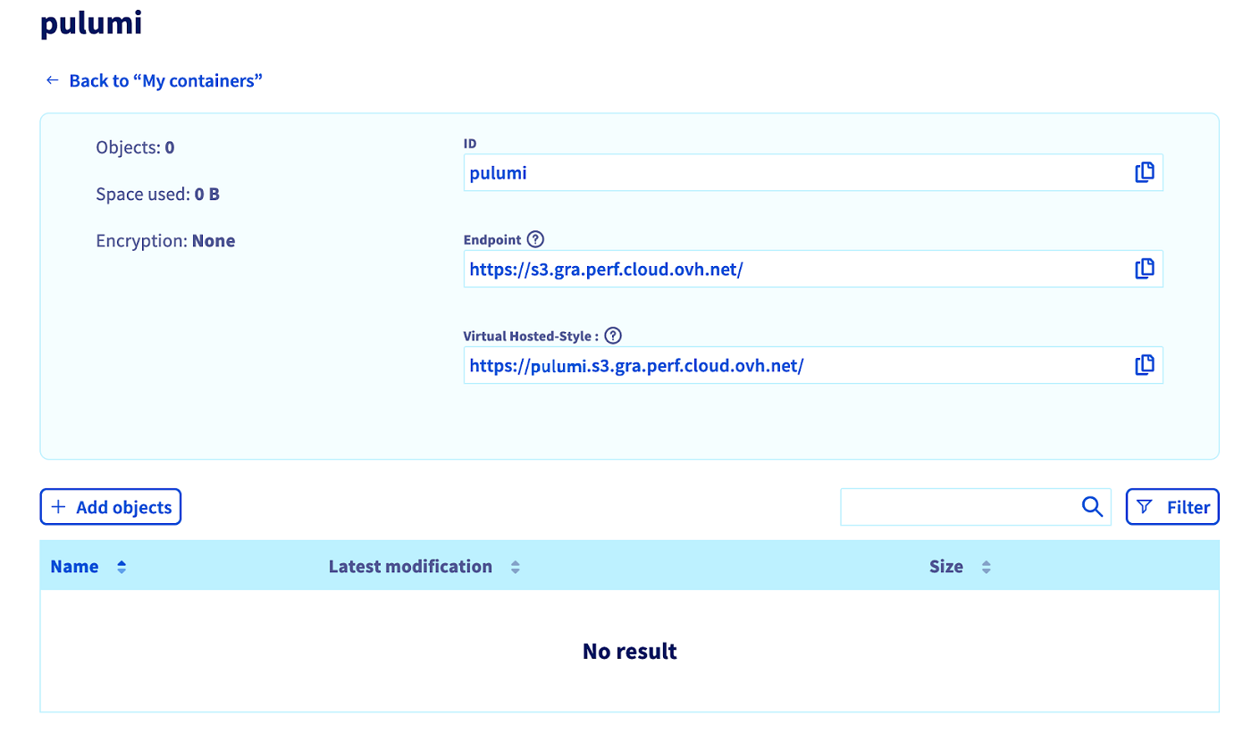 OVHcloud Object Storage pulumi bucket