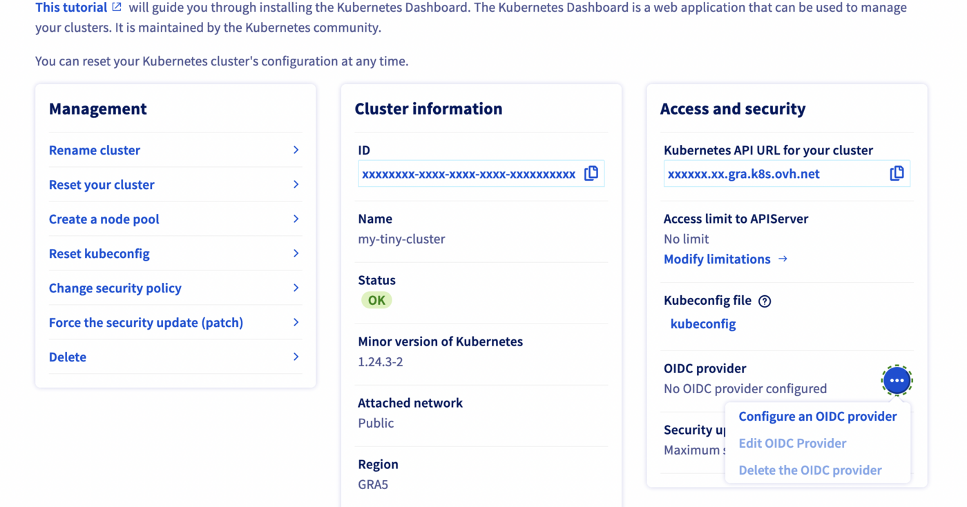 Configure OIDC provider menu