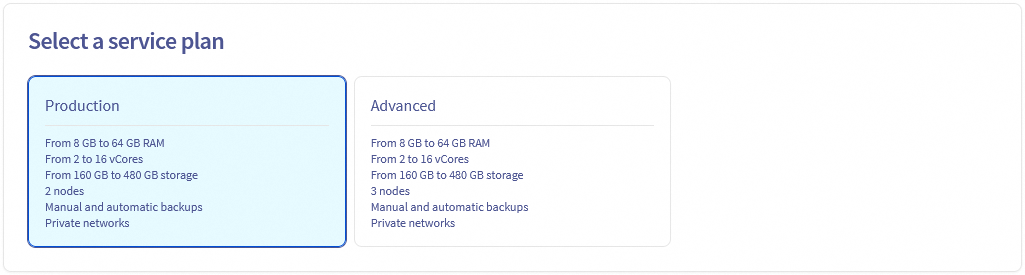 databases fork - select your plan