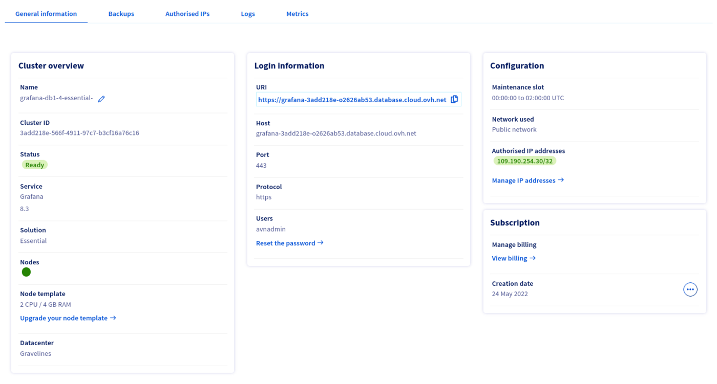 Login information tab