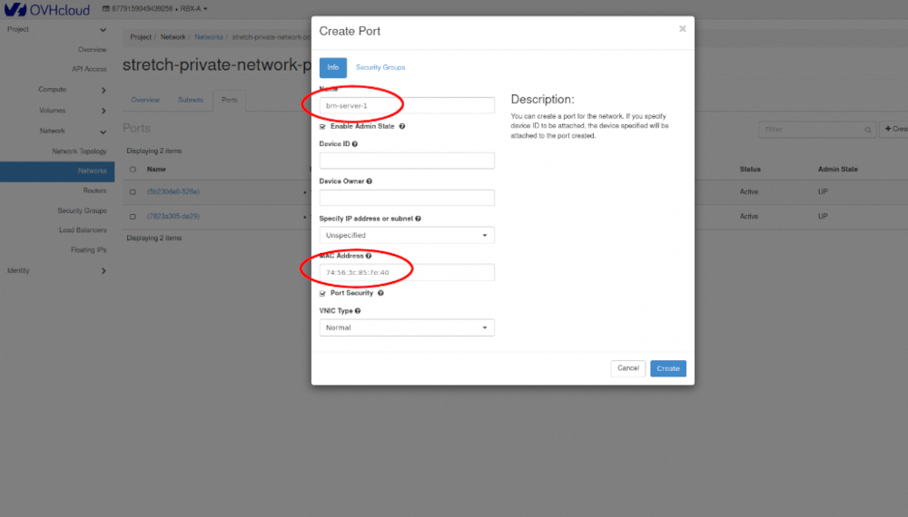 Créer un port virtuel