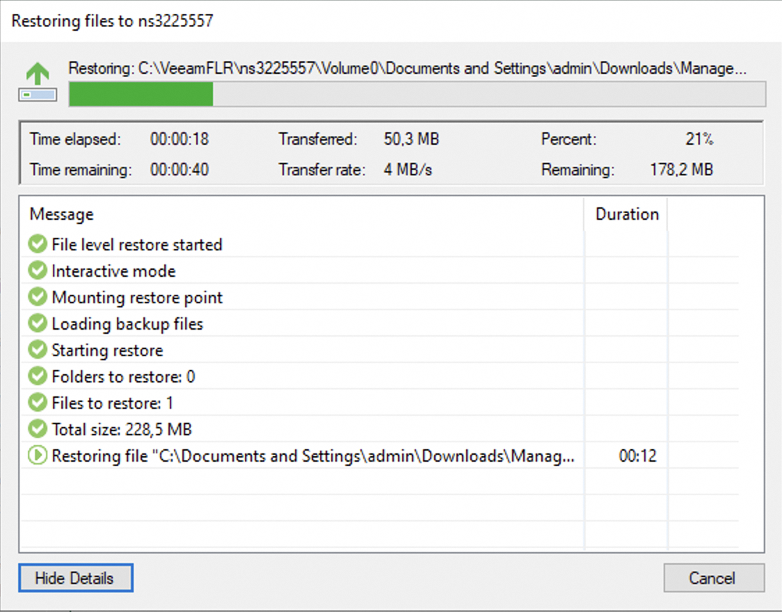 Backup Agent Restore Transfer