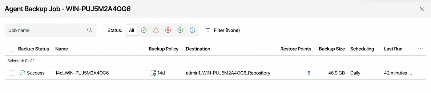 Backup Agent VSPC Job
