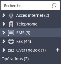 Sélection du compte SMS dans l'espace client