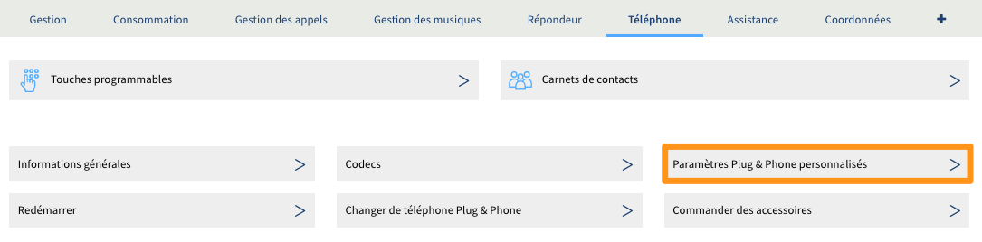 Paramètres Plug & Phone