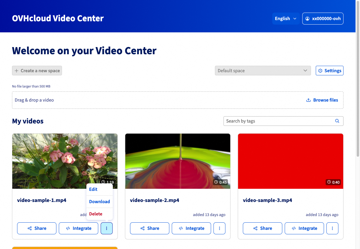 Action menu showing the Edit, Download and Delete options